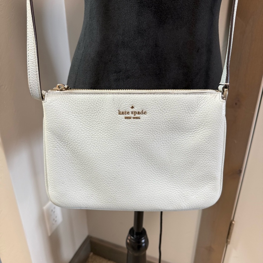 Kate Spade New York Crossbody Bag Purse Small Powder Blue Leather Triple Gusset - Picture 3 of 10